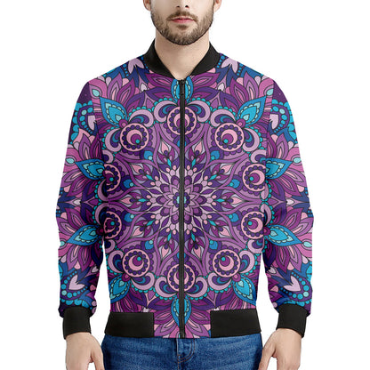 Purple And Blue Mandala Print Men's Bomber Jacket