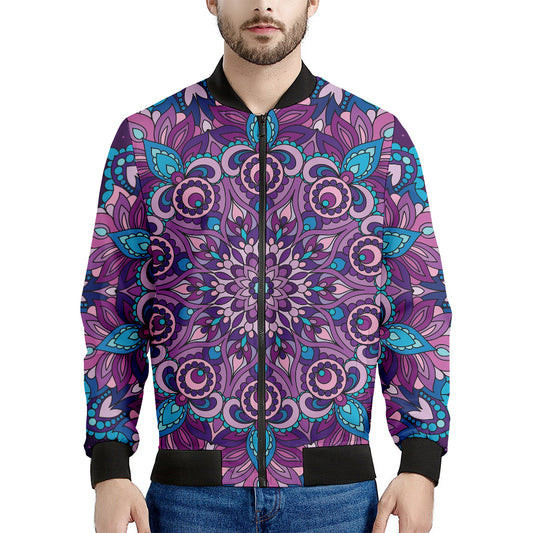 Purple And Blue Mandala Print Men's Bomber Jacket