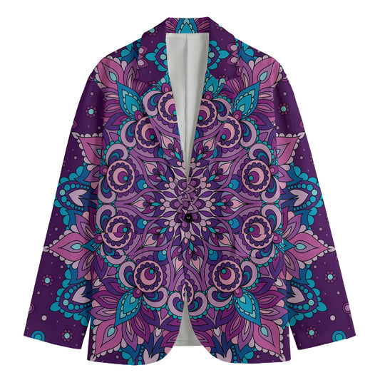 Purple And Blue Mandala Print Men's Cotton Blazer