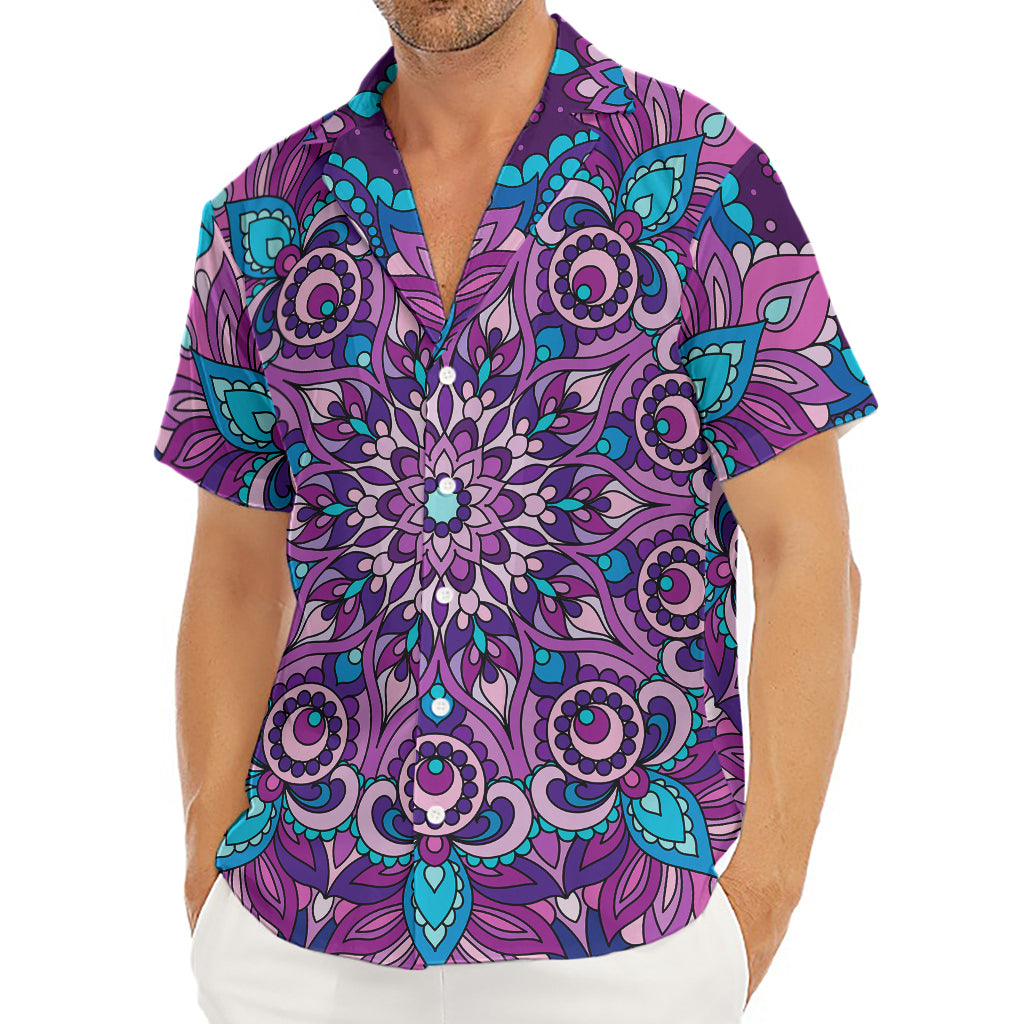 Purple And Blue Mandala Print Men's Deep V-Neck Shirt