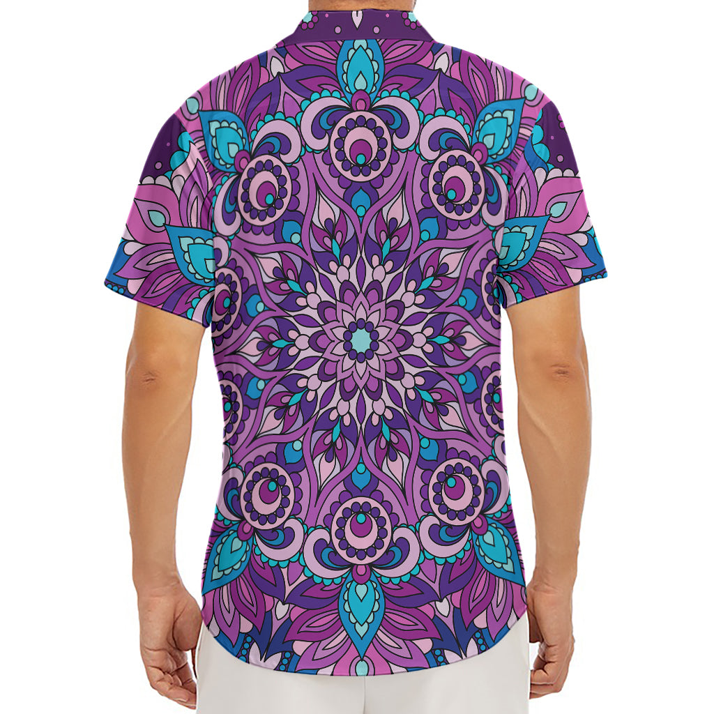 Purple And Blue Mandala Print Men's Deep V-Neck Shirt