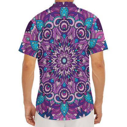 Purple And Blue Mandala Print Men's Deep V-Neck Shirt