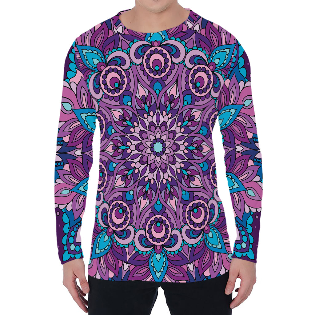 Purple And Blue Mandala Print Men's Long Sleeve T-Shirt