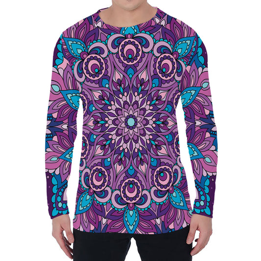 Purple And Blue Mandala Print Men's Long Sleeve T-Shirt