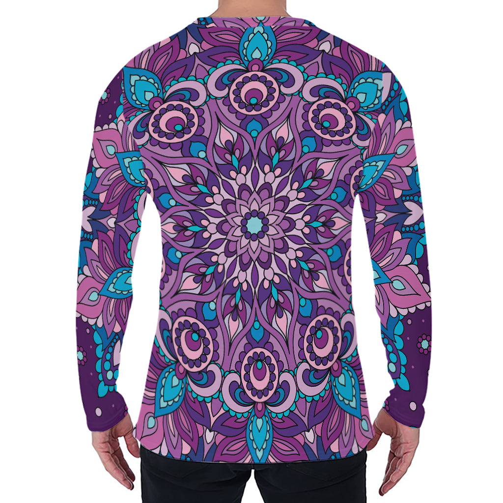 Purple And Blue Mandala Print Men's Long Sleeve T-Shirt