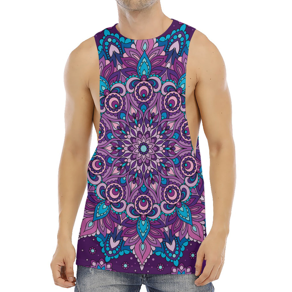 Purple And Blue Mandala Print Men's Muscle Tank Top