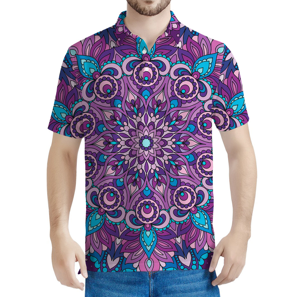 Purple And Blue Mandala Print Men's Polo Shirt