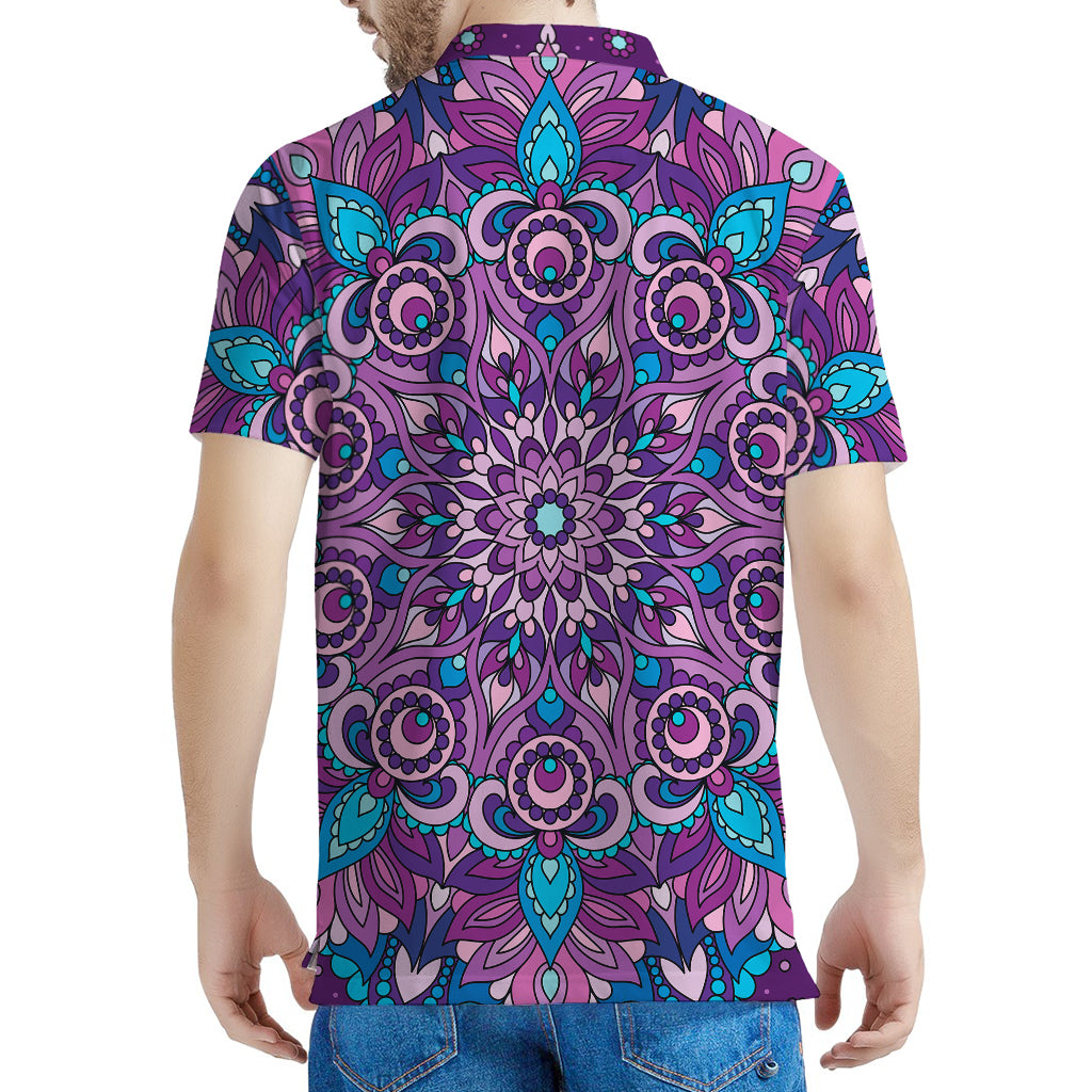 Purple And Blue Mandala Print Men's Polo Shirt