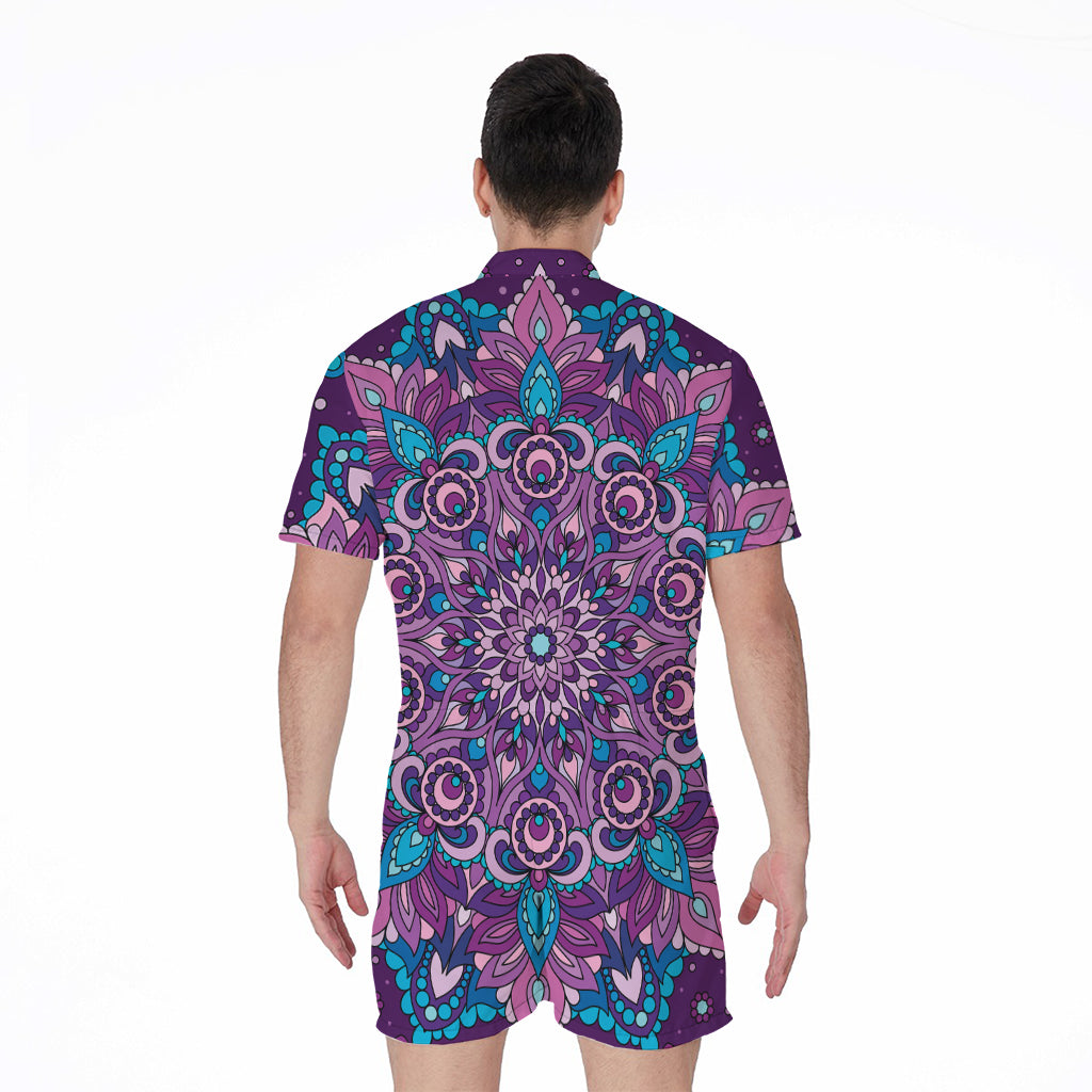 Purple And Blue Mandala Print Men's Rompers