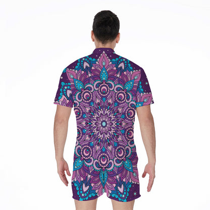Purple And Blue Mandala Print Men's Rompers