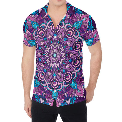 Purple And Blue Mandala Print Men's Shirt