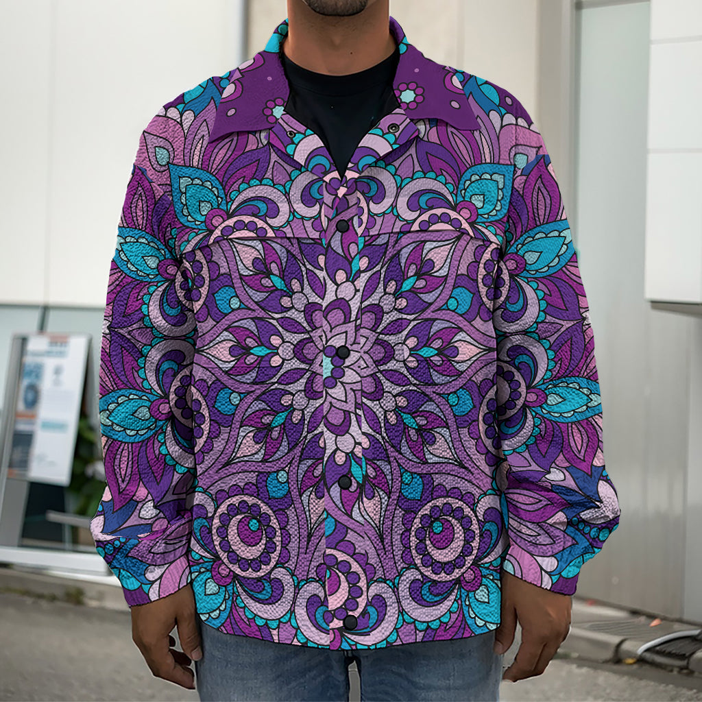 Purple And Blue Mandala Print Men's Shirt Jacket