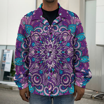 Purple And Blue Mandala Print Men's Shirt Jacket
