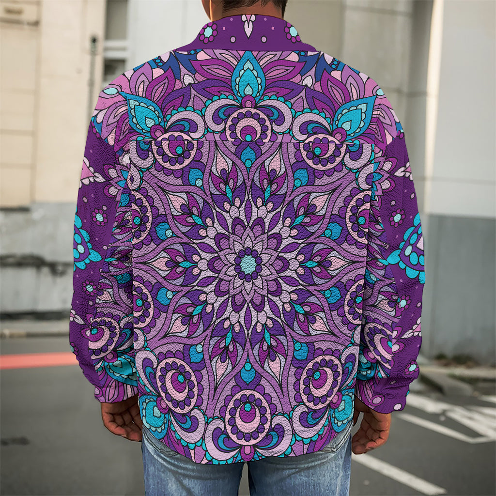 Purple And Blue Mandala Print Men's Shirt Jacket