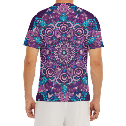 Purple And Blue Mandala Print Men's Short Sleeve Rash Guard