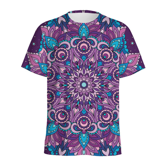 Purple And Blue Mandala Print Men's Sports T-Shirt