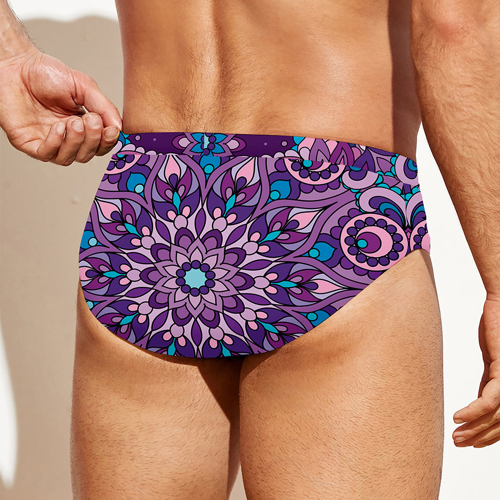 Purple And Blue Mandala Print Men's Swim Briefs