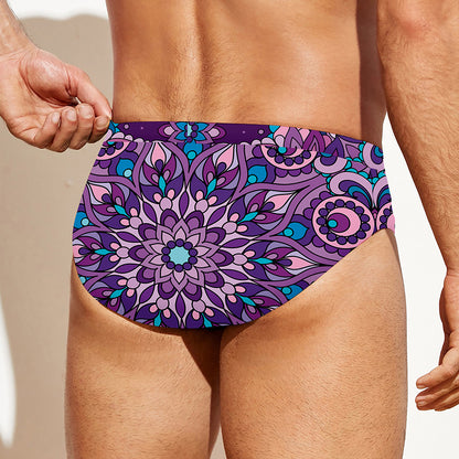 Purple And Blue Mandala Print Men's Swim Briefs