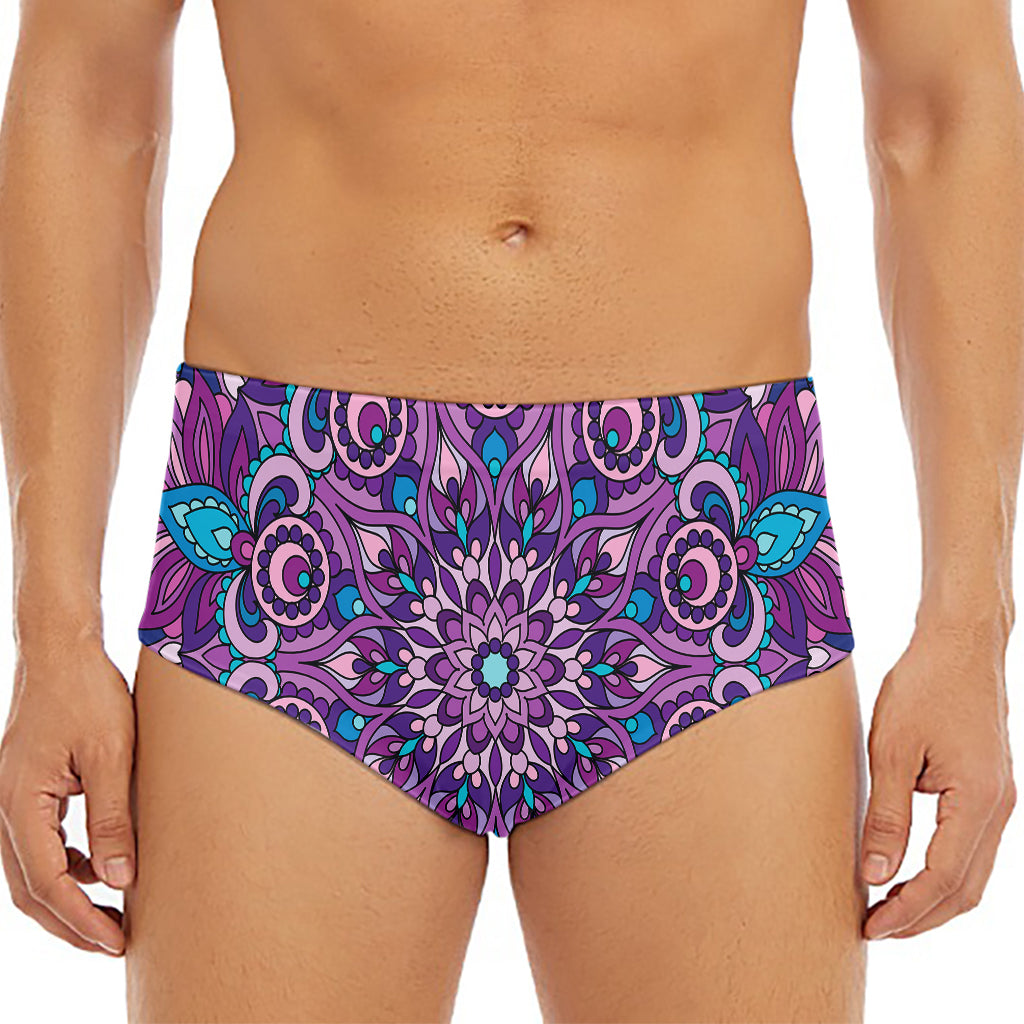 Purple And Blue Mandala Print Men's Triangle Swim Briefs