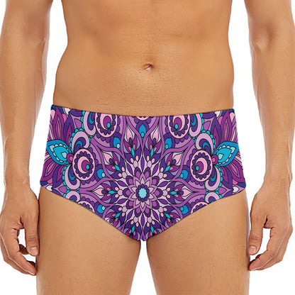 Purple And Blue Mandala Print Men's Triangle Swim Briefs