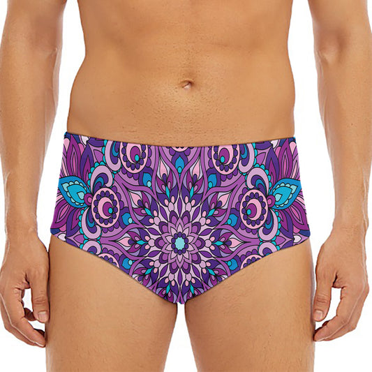 Purple And Blue Mandala Print Men's Triangle Swim Briefs