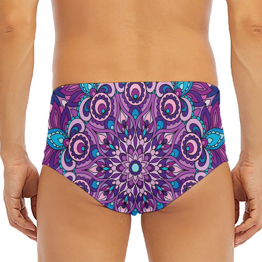 Purple And Blue Mandala Print Men's Triangle Swim Briefs