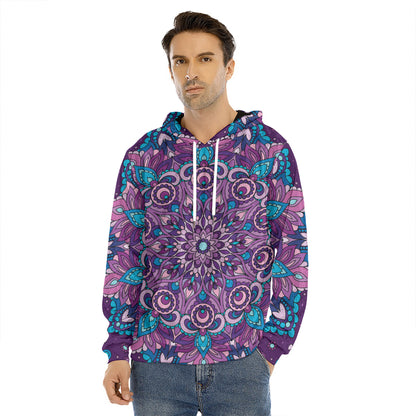 Purple And Blue Mandala Print Men's Velvet Pullover Hoodie