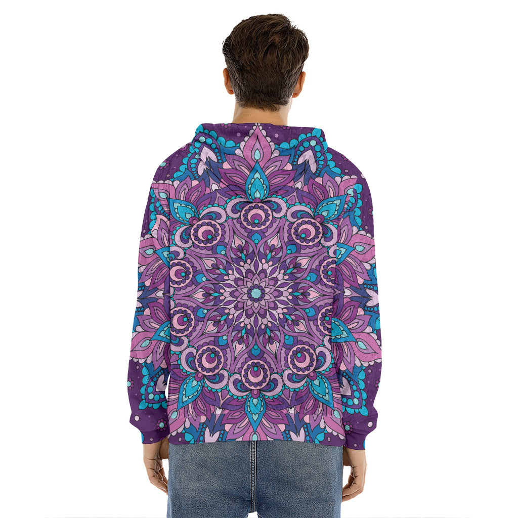 Purple And Blue Mandala Print Men's Velvet Pullover Hoodie