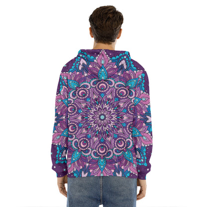 Purple And Blue Mandala Print Men's Velvet Pullover Hoodie
