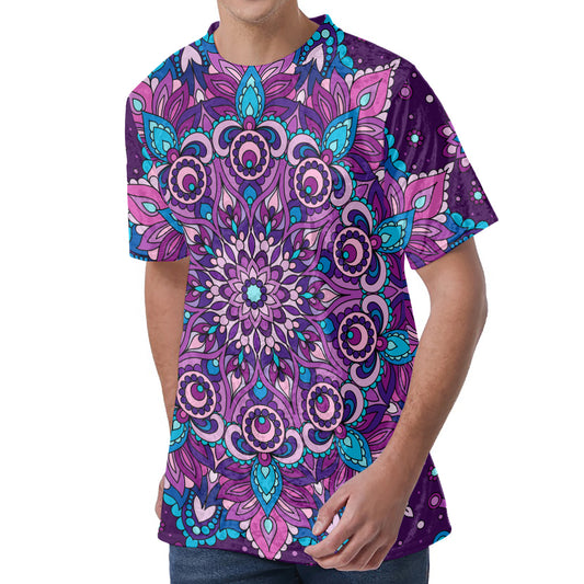 Purple And Blue Mandala Print Men's Velvet T-Shirt