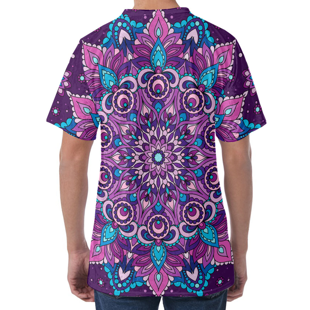 Purple And Blue Mandala Print Men's Velvet T-Shirt