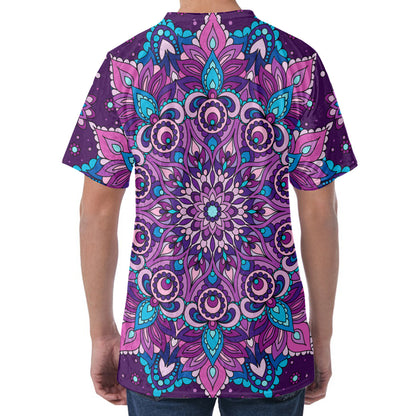 Purple And Blue Mandala Print Men's Velvet T-Shirt