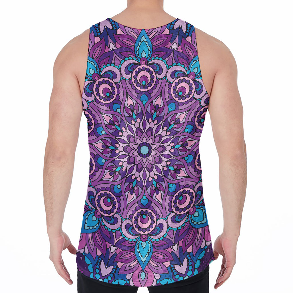 Purple And Blue Mandala Print Men's Velvet Tank Top