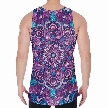 Purple And Blue Mandala Print Men's Velvet Tank Top