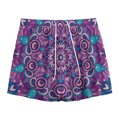 Purple And Blue Mandala Print Mesh Shorts