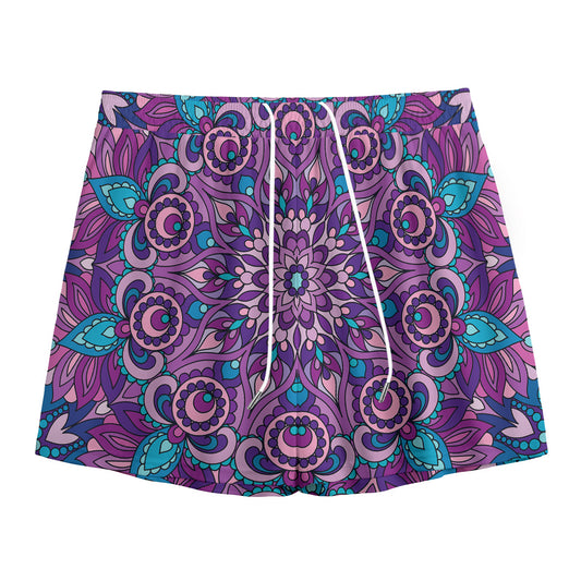 Purple And Blue Mandala Print Mesh Shorts