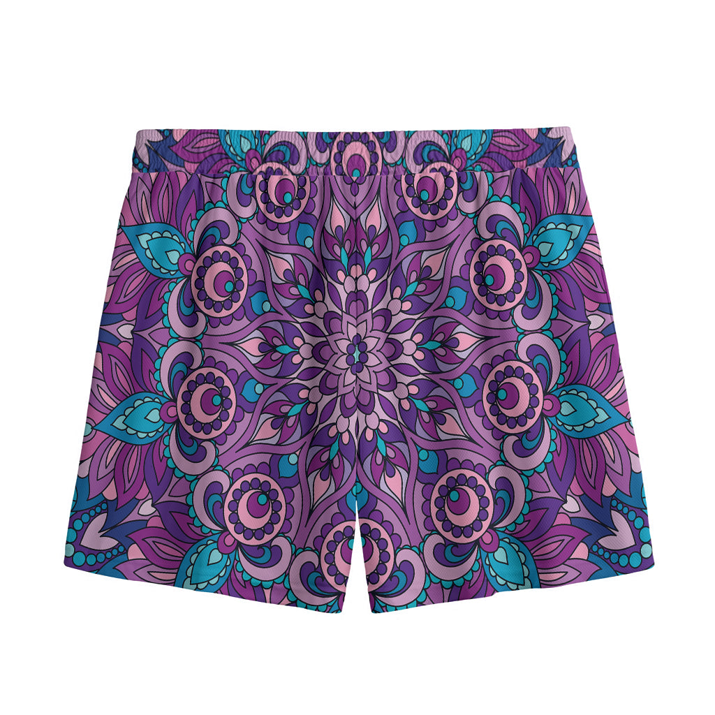 Purple And Blue Mandala Print Mesh Shorts