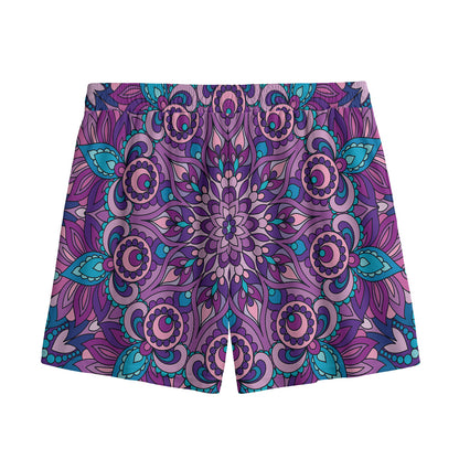 Purple And Blue Mandala Print Mesh Shorts