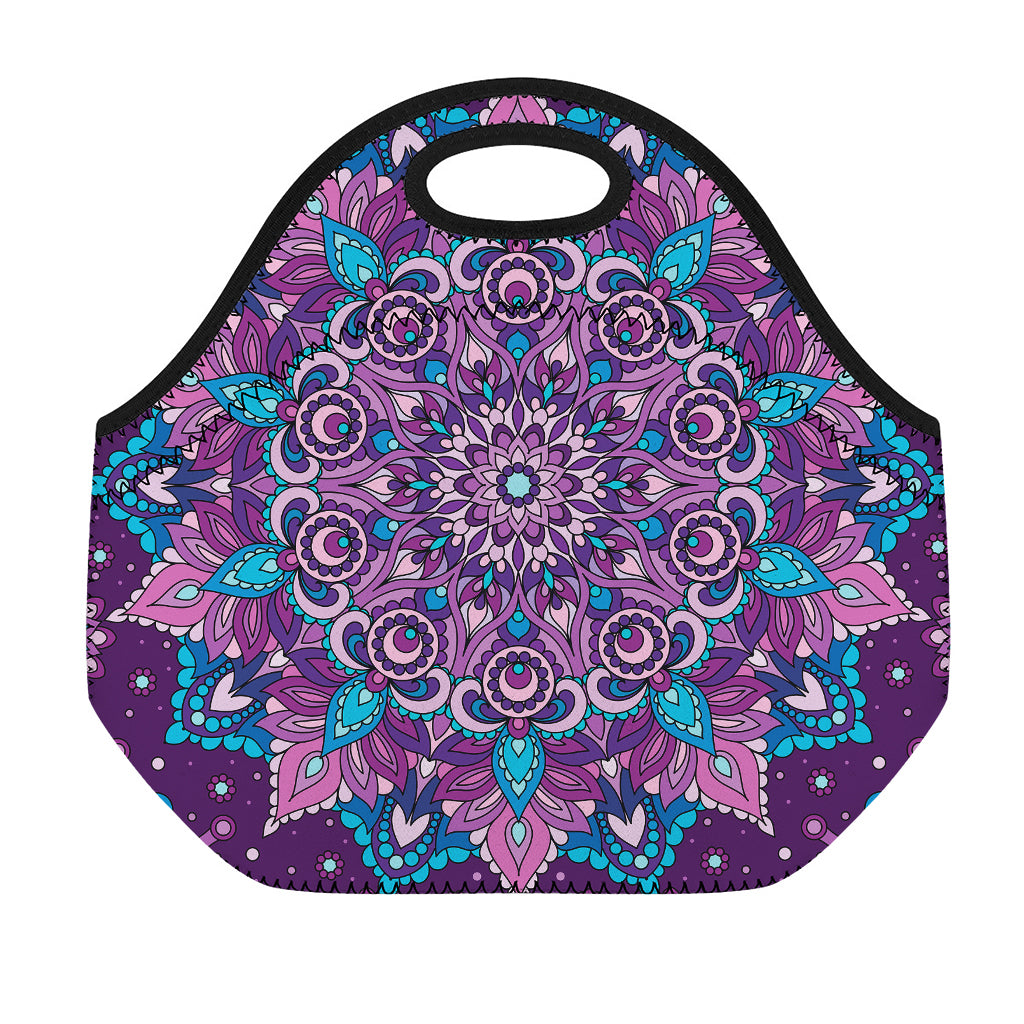 Purple And Blue Mandala Print Neoprene Lunch Bag