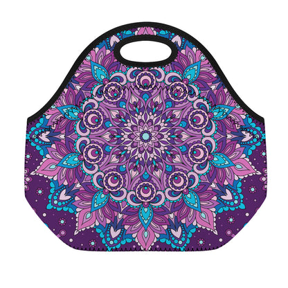Purple And Blue Mandala Print Neoprene Lunch Bag