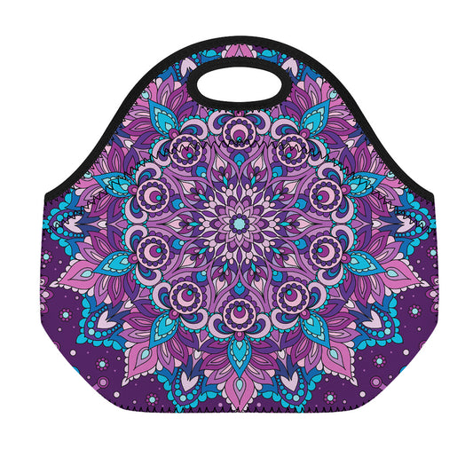 Purple And Blue Mandala Print Neoprene Lunch Bag