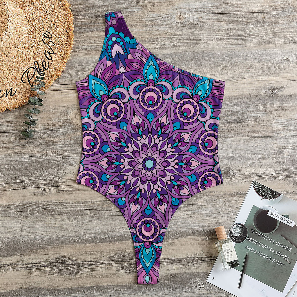 Purple And Blue Mandala Print One Shoulder Bodysuit