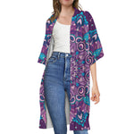 Purple And Blue Mandala Print Open Front Beach Cover Up