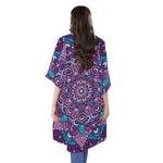 Purple And Blue Mandala Print Open Front Beach Cover Up