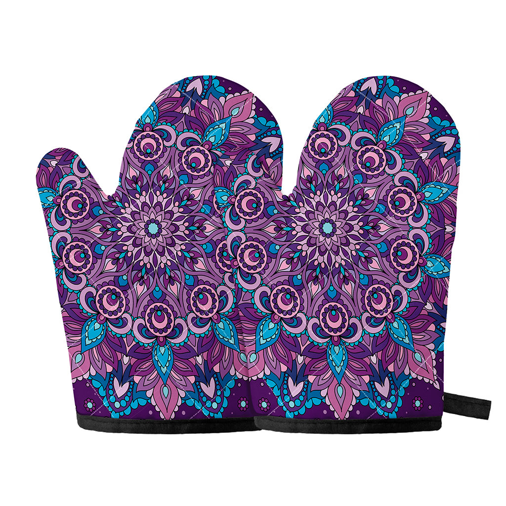Purple And Blue Mandala Print Oven Mitts
