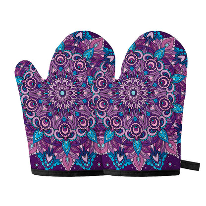 Purple And Blue Mandala Print Oven Mitts