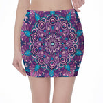 Purple And Blue Mandala Print Pencil Mini Skirt