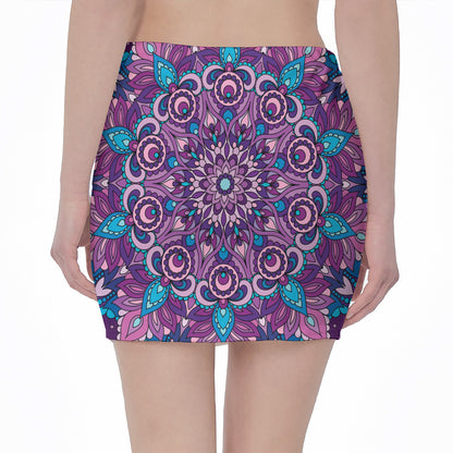 Purple And Blue Mandala Print Pencil Mini Skirt