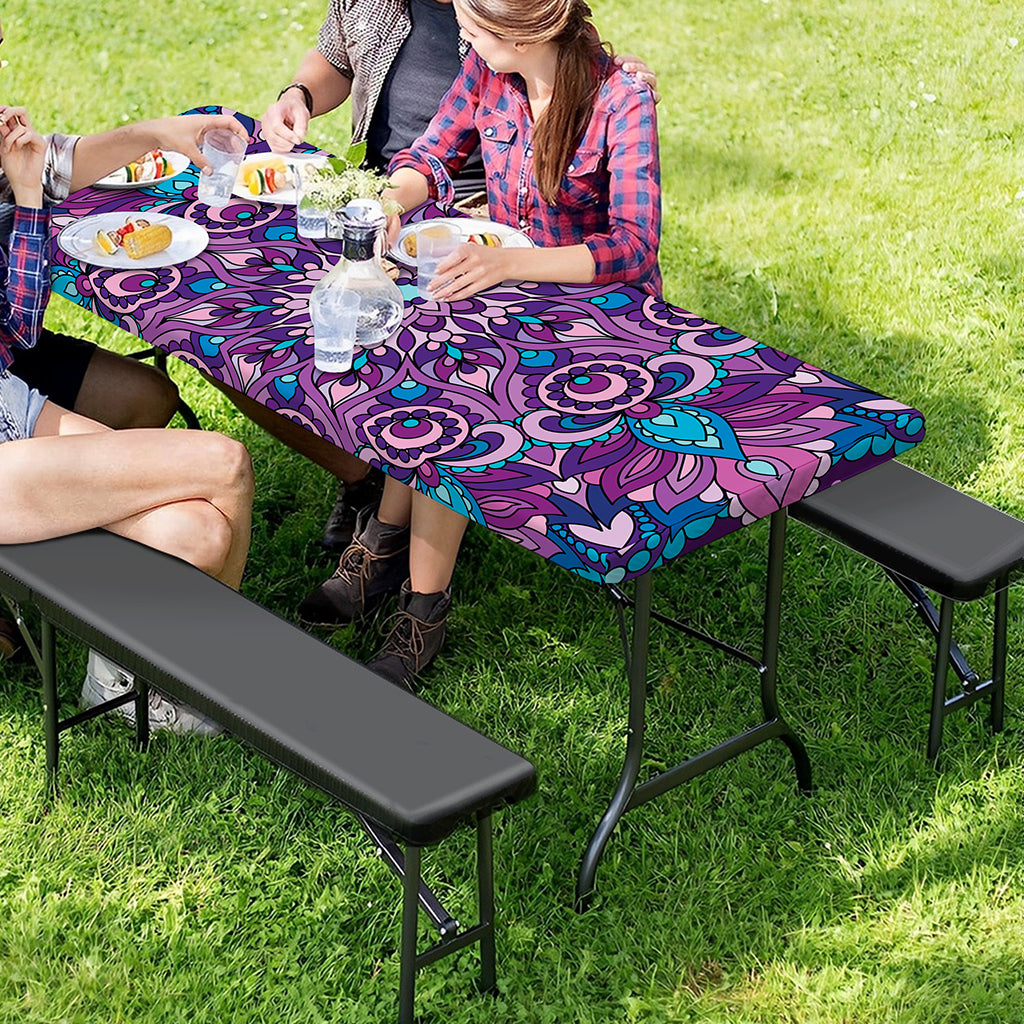 Purple And Blue Mandala Print Picnic Table Cover