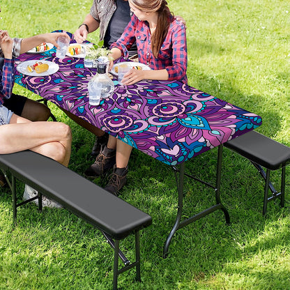 Purple And Blue Mandala Print Picnic Table Cover